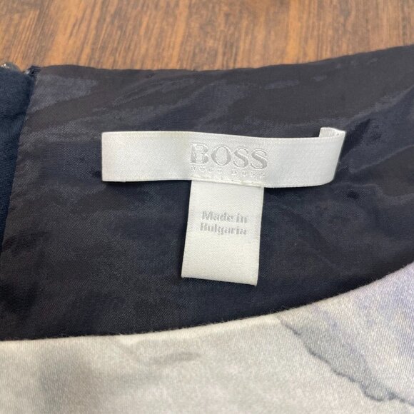 Hugo Boss Dinoma Sheath Dress 4 Blue Gray Watercolor Floral Sleeveless Cotton - Picture 13 of 15